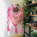 Crochet triangle shawl, boho shoulder scarf, hand knitted colorful shawl, every season shawl
