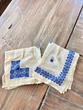 Pair of 2 vintage blue and white embroidered hankies