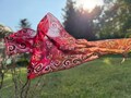 Red and Gold Glagolitic Scarf | Hand  painted silk scarf | Original batik with hot wax | Bulgarian alphabet inspired | 100% natural silk