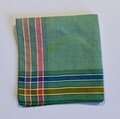 Vintage Cotton Handkerchief Green Plaid Border 12" x 12" Pocket Square summer