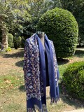 Blue Embroidered Shawl Scarf-Wool Scarf Lambswool,Hand Made Shawl Scarf,Cashmere Shawl, Evening Shawl,Women Shawl,Luxury Shawl,Gift for Her.