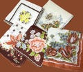 Vintage Lot of 5 PERFECT Fall Brown Earthtone Mixed Floral Hankies, Handkerchiefs*#3