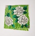 Vintage Midcentury Herrmann Irish Linen Green Floral Handkerchief NEW old stock with original tag