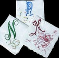 Choose 1**Vintage Monogram Letter "N" in Blue, Green & Wine Bridesmaid Wedding Handkerchiefs#65