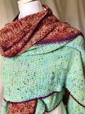 Hand Knitted Merino Silk Wrap in Hand Dyed Rust and Teal