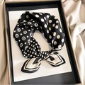 Black 100% Silk Scarf with White Dots – Square 53x53 cm – Elegant Natural Silk Headscarf, Neck Wrap, Hair Tie or Bag Accessory, Gift for Her