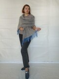 Handknit oversized merino wool shawl blanket Chunky gray poncho with fringe German knit capelet All seasons stole Artyleisure scarf blanket