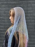 Gradient Sequin Shawl Veil with Fringe | Handmade Pink Blue Sparkle Headscarf Ombré, Festival Shiny Kerchief, Luxury Boho Wrap or Belt