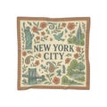 New York City Scarf 25x25 Chiffon Square with NYC Landmarks & Floral Print