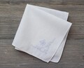 White Hankie Square, Pale Blue Embroidery, Simple Vintage Handkerchief