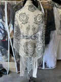 Vintage Metallic Rose Lace Shawl Fringe Wrap Scarf Boho Gothic Festival