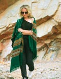 Green Boho Cotton Shawl – Oversized Tribal Wrap, Festival Scarf, Hippie Cape, Yoga & Meditation Accessory, Gift for Women and Men