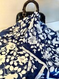 Royal Blue Floral Silk Scarf: Elegant Lightweight Shawl