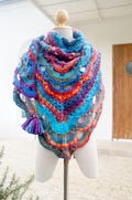 Handmade Triangle Crochet Shawl – Vibrant colors Wrap - Blue rainbow.