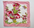 1950 Vintage Cotton Handkerchief, Little Girl in her Garden with a Butterfly and Basket