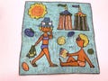 1950's Novelty Handkerchief Beach Scene Swimsuit Design Sea Shore 12” x 12”