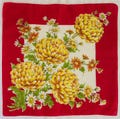 Red & Yellow Mums Hankie w Hand Rolled Edges, 12 x 12", Excellent Condition, Gorgeous Handkerchief from the 1950s