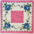Pink & Blue Hanky, Blue Roses w A Pink Polka Dot Border...Adorable 11.5 x 11.5 Hanky. Great for Slow Stitching, Journals, Crafting.