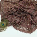Indian Vintage Heavy Wedding Maroon Dupatta Pure Georgette Silk Long Stole Hand Embroidered Scarf Zardozi/Dabka Zari Sequins