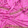Indian Vintage Heavy Wedding Pink Dupatta Pure Satin Silk Long Stole Hand Embroidered Scarves Golden Zardozi Stole