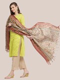 Floral Printed Art Silk Dupatta Beige Red/shawl/stole