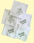 Custom Wedding Handkerchief – Personalized with Initials, Date & Thread Color | Happy Tears Hankie with Scallop or Lace Border