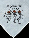 Vintage HALLOWEEN Embroidered Pumpkin Skeletons Hankie, Handkerchief*#72