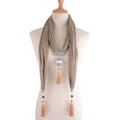 Ceramic Bead Pendant Scarf for Women – Cotton Shawl with Tassel Necklace, Solid Color Ethnic Wrap for Winter Spring Autumn