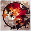 Japanese Vintage Furoshiki Maple Autumn Christmas Seen Through Round Window Unique Gift 20 x 19 inches I Free Shipping 35USD+ (Auto in Cart)