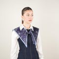 Navy Blue Silk Colla Scarf | Women Collar – Neck Scarf – Silky Scarf – Cape Shawl – Elegant Shoulder Wrap – Neck Wrap - Outfit Silk Scarf