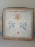 1 Vintage Fruit of the Loom Ladies Embroidered Handkerchief White with Blue Floral Design in original box (1 is missing from the set)