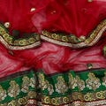 Indian Vintage Heavy Wedding Red Dupatta Net Mesh Long Stole Hand Embroidered Scarves Golden Zardozi Dabka Zari Stole