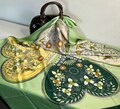 Green Floral 100% Silk Scarf – Lightweight Women’s Wrap with Lucky Clover Design