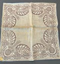 Vintage Handkerchief- Tammis Keefe Handkerchief - Mauve and White with Blue Rolled Hem - Kimball Handkerchief