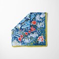 Indigo Blue Orange Red Flowers 100% Silk Scarf | Hand-Painted Botanical Floral Scarf