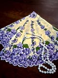 Beautiful Circular Vintage  Handkerchief of Purple Flowers, Hankerchief, Hankie, Hanky