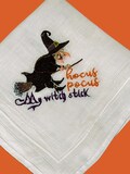 Vintage HALLOWEEN 50's Witch on Her Broom Hankie, Handkerchief*#41