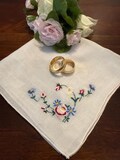 Delicate Pink and Red Flowers Handkerchief, Vintage Embroidered Floral Hankerchief, Hankie, Hanky
