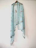 Turquoise Hand Embroidery Cotton Silk Dupatta: Indian Gota Patti Floral Stole