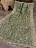 Sage Green Organza Dupatta /Stole /Wrap, Free Shipping in US