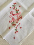 Forget Me Not White Hankie Hot Pink Machine Embroidered 12 Inch