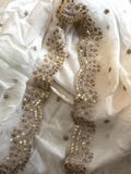 White Cutwork Dupatta in Chinon Fabric – Zari & Sequins Work, Bridal Wedding Shawl, Festive Party Wear