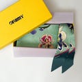 Luxury Set of Silk Accessories 2pcs, Green Silk Neck Scarf, Floral Silk Skinny Scarf, Christmas Gift for Women, Best Birthday Gift for Wife