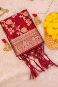 Maroon Woven Banarasi Silk Floral Design Dupatta / Scarf for women | Embroidered Traditional Indian Festive Wear Dupatta