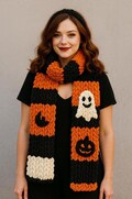 Halloween Knit Scarf, Halloween Ghost Pumpkin Chunky  Hand Knit Scarf, Spooky Fall Scarves for Halloween, Chunky Halloween Scarf