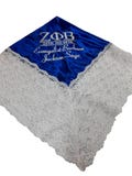 Royal Blue Satin Church Lap Scarf with White Lace Trim First Lady Lap Scarf  White Lace Trim Lap Cover  Ready to Ship As Is