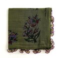 Antique Turkish Oya Scarf – Sheer Cotton with Woodblock Floral Print & Needle Lace