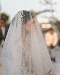 Elegant White Bridal Veil with Crystal Beaded Embellishments Long Wedding Dupatta with Pearls Pakistani/Indian Nikkah Veil