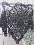 Handmade Black Skull Shawl – Crochet Triangle Wrap, Gothic Festival Scarf, Alternative Wedding Cape