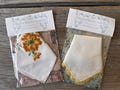 Vintage Hankie Set of 2 Fall Flower Embroidery Crochet Lace Trim Handkerchief Cotton